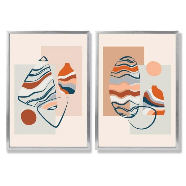 Sage Green Geometric Pineapple Fruit Set of 2 Art Prints with Silver Frame