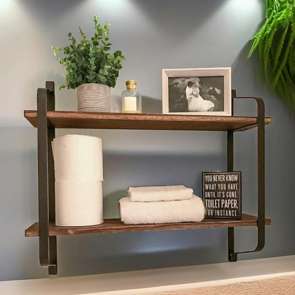 Rafaelo Mobilia Industrial 2 Tier Wooden Floating Shelf