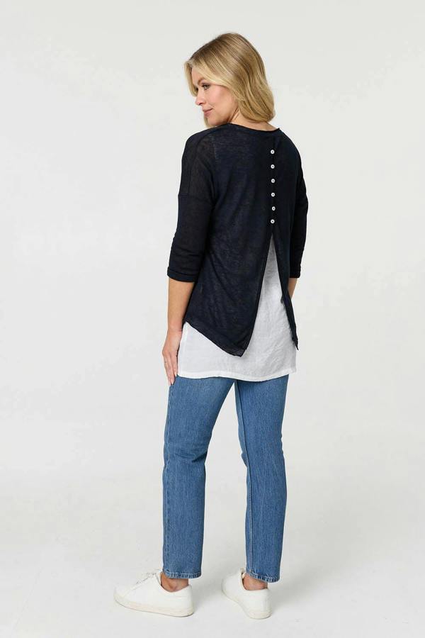 Navy | Sequin Star Front Relaxed Layered Top