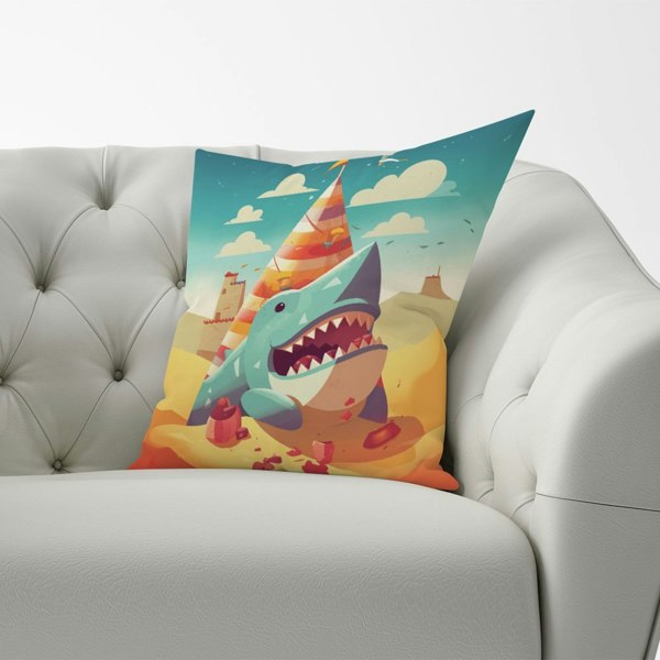 Warren Reed Shark On A Beach Holiday Cushions