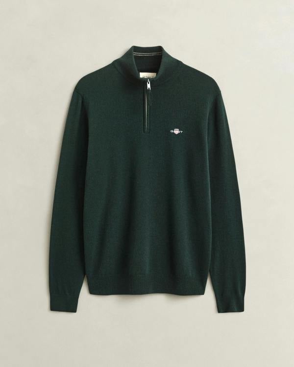 GANT Mens Superfine Lambswool Crew Neck Sweater - 374 Tartan Green | CHO | Designer Mens Crew Neck Jumpers