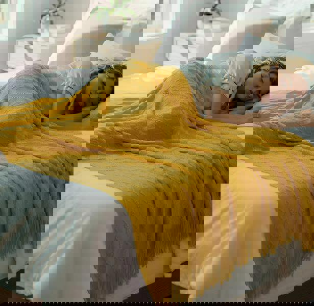 Anyhouz Anycozy Yellow Throw Blanket Knit Plaid Sofa Cover with Tassels 130x230cm