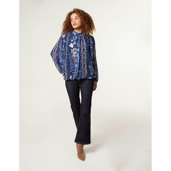 Blue Vanilla High Neck Puffball Floral Blouse