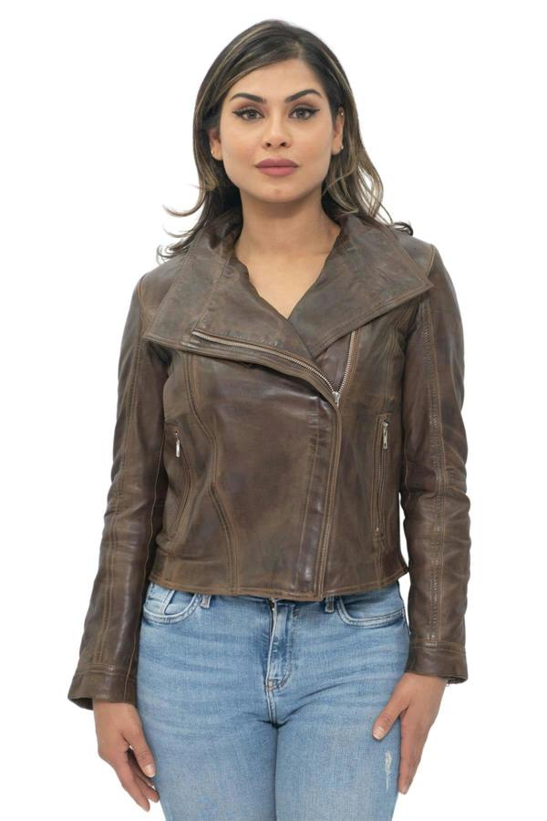 Infinity Leather Womens Leather Shawl Wrap Biker Jacket - Riga