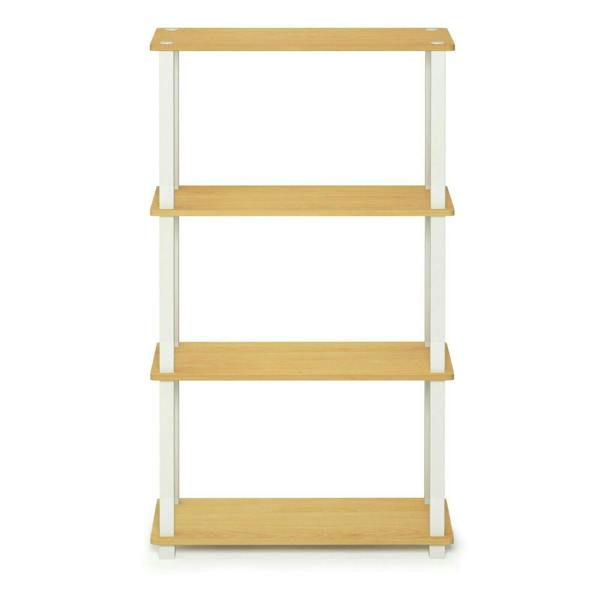 WALPLUS Turn-S-Tube 4-Tier Multipurpose Shelf Display Rack with Square Tube, Beech/White perfect for organized storage and display