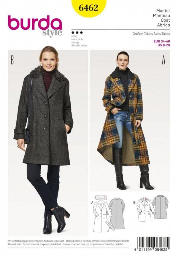 Burda Sewing Pattern 6462 Coats and Jackets For Women, 8 to 20 - Intermediate