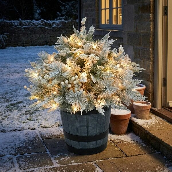 Garden Greatness Heritage Fir Pre-Lit Frosted Festive Tree Planter