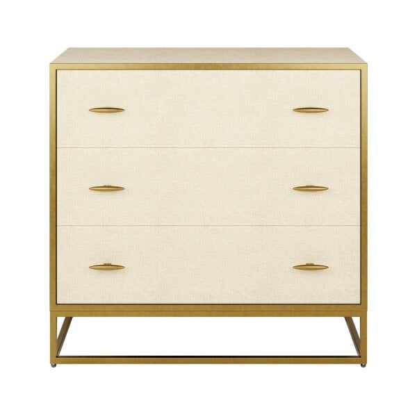 Wyld Haus Belluno Ivory Shagreen and Antique Brass Chest of 3 Drawers