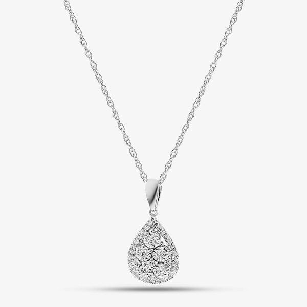 T. H. Baker Sterling Silver Certified Lab Grown 0.25ct Diamond Pear Shape Cluster Pendant Necklace LGP40247-25
