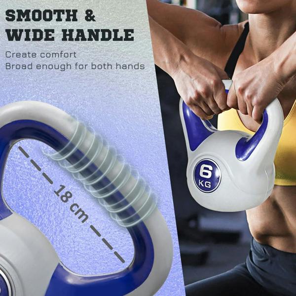 6 kg kettlebell with smooth wide handle, grey body and purple grip