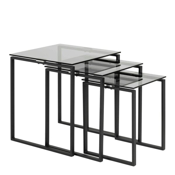 Wyld Haus Set of 3 Frederikssund Grey Glass Nesting Coffee Tables