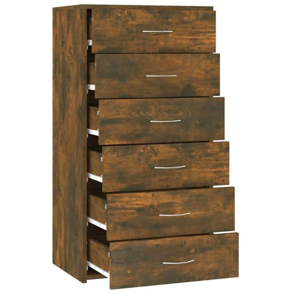 Berkfield Sideboard with 6 Drawers Smoked Oak 50x34x96 cm Engineered Wood