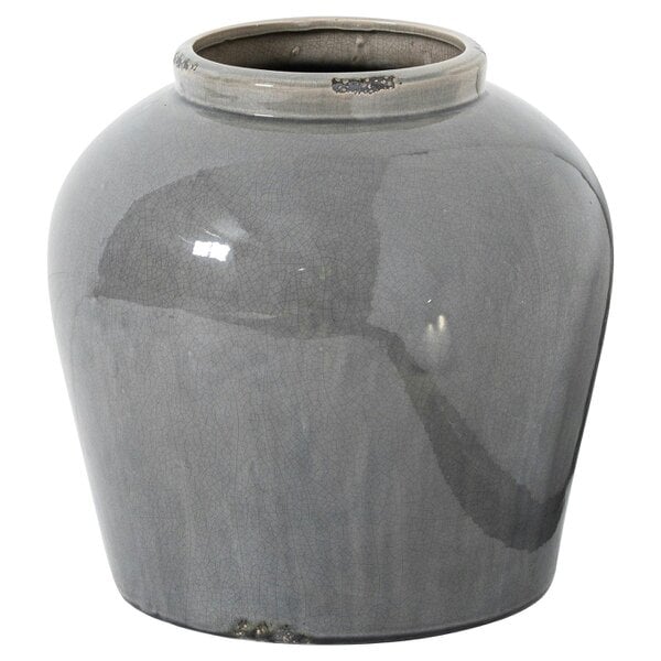 Wyld Haus Bloomwood Grey Glazed Round Juniper Ceramic Vase Crackle Effect