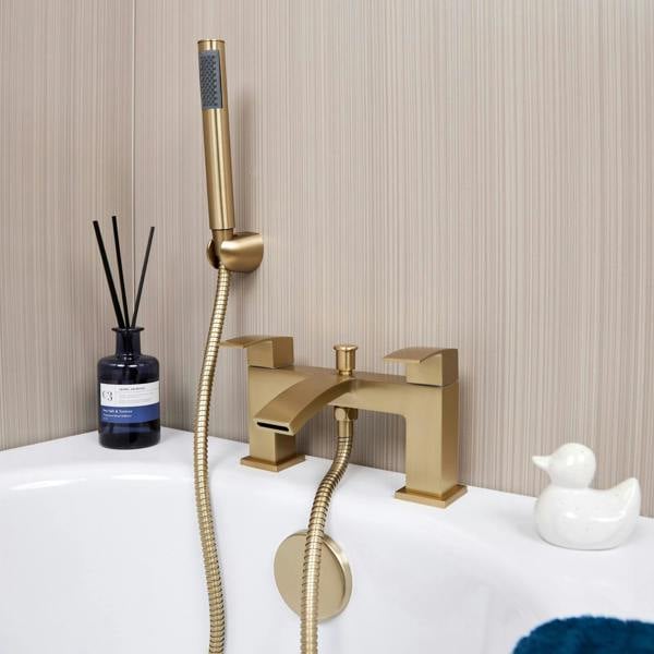 Flode Boras | Bath Shower Mixer | Including Handset and Holder | Brushed Brass