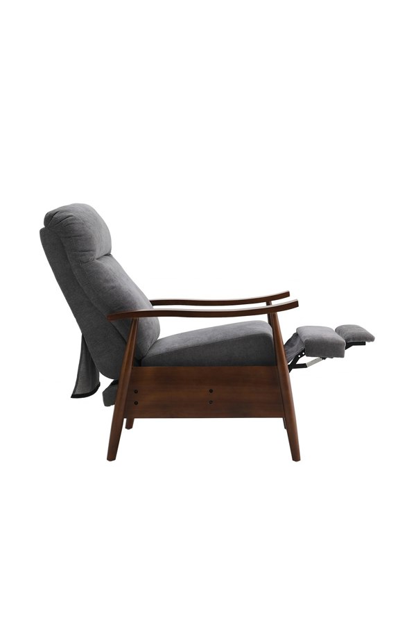 Living and Home Grey Manual Recliner with Walnut Colored Wooden Armrests