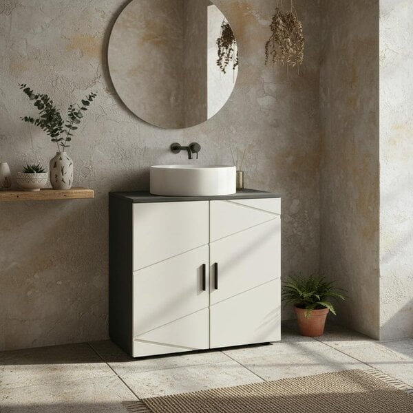 Wyld Haus Kipae Light Grey Under Sink Vanity Cabinet With Double Doors Adjustable Shelving And U Cut Out