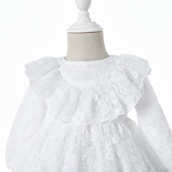 Cinda Sequin and Lace Christening Party Dress with Bonnet