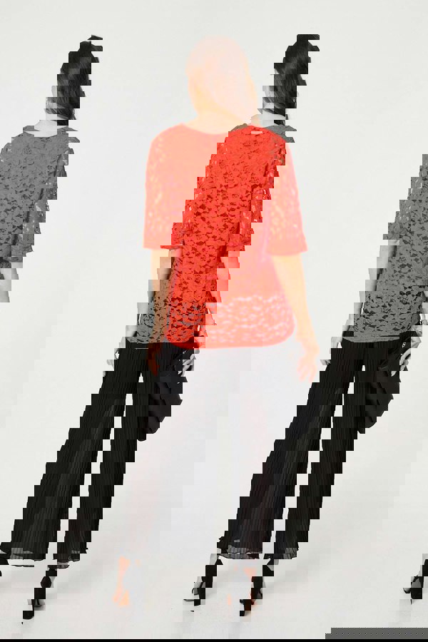 Coral | Floral Lace 3/4 Sleeve Relaxed Blouse
