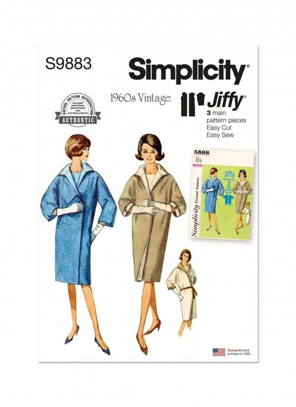 Simplicity Sewing Pattern 9883, Coats, Vintage Style for Women, K5 (8-10-12-14-16) - Easy