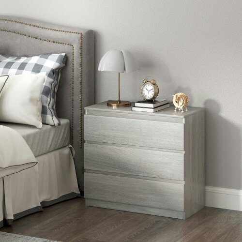 Wyld Haus Serene Wooden Grey Wood Effect 3 Drawer Storage Chest