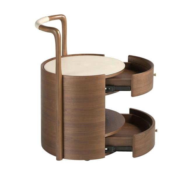 Angel Cerdá Walnut bedside table with wooden top upholstered in cream leatherette 7197