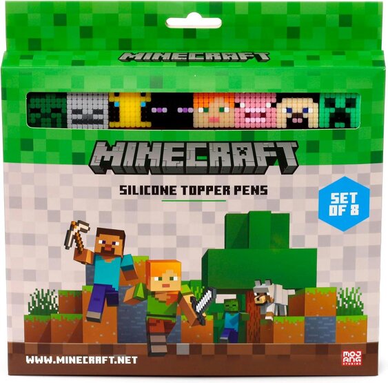 Puckator Minecraft Fine Tip Black Pens Silicone Toppers Set of 8