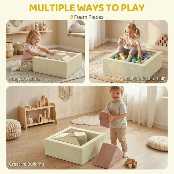 Soft Play 9 Piece Foam Climbing Blocks Soft Play Set with Tangram Play, Removable Cover for Kids Room, Ages 3-6 Years