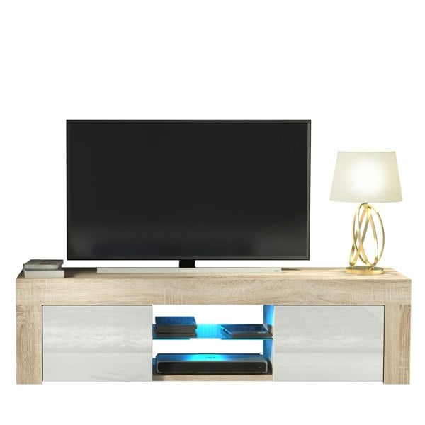 Mex Furniture Striking 130cm TV Unit Sideboard Cabinet with Black Matt Doors and Free LED Lights