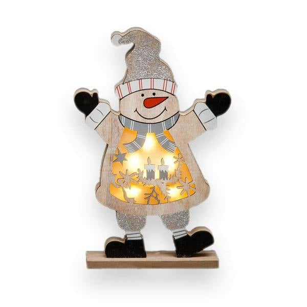 27cm Wooden LED Snowman Christmas Indoor Table Decoration with Battery Operation image 1