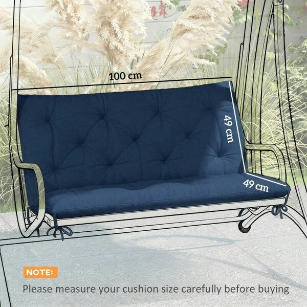 2 Seater Bench Pad, Garden Chair Cushion with Back and Ties for Indoor and Outdoor Use, 98 x 100 cm, Dark Blue