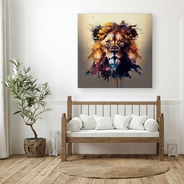 Warren Reed Majestic Lion Face Splash Art Canvas