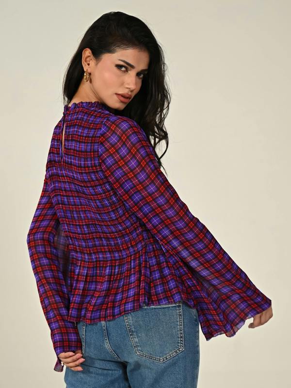 Rose & Nancy Monica Smocked Check Blouse