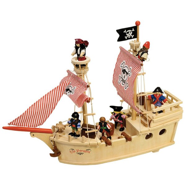 Tidlo Wooden Paragon Pirate Ship Playset Including Pirates, Cannons & More