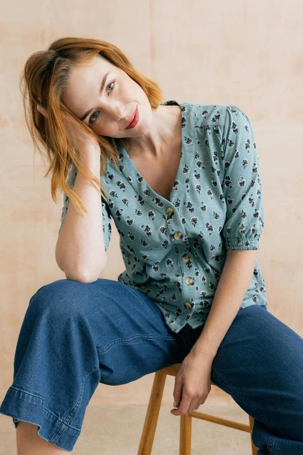 Lily & Me Meadow Blossom Organic Cotton Jersey Blouse Ocean