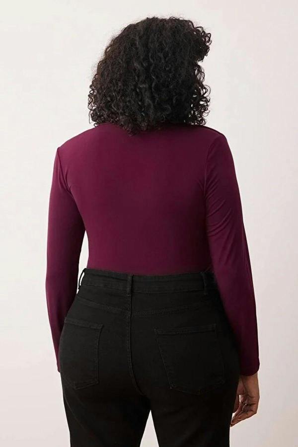 WOVCOR Wrap Neck Bodycone Plus Size Snap Button Bodysuit