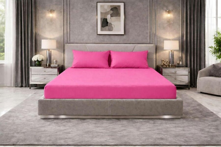 Night Zone Extra Deep Fitted Sheet 40cm – Polycotton Easy Care Bed Sheet - Fuchsia