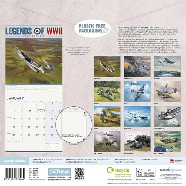 Legends of WWII Calendar 2027, Wall Calendars, Month To View, History & Literature, Gift