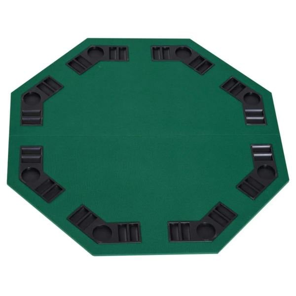 Green foldable poker table top for 8 players with black card/slot rails