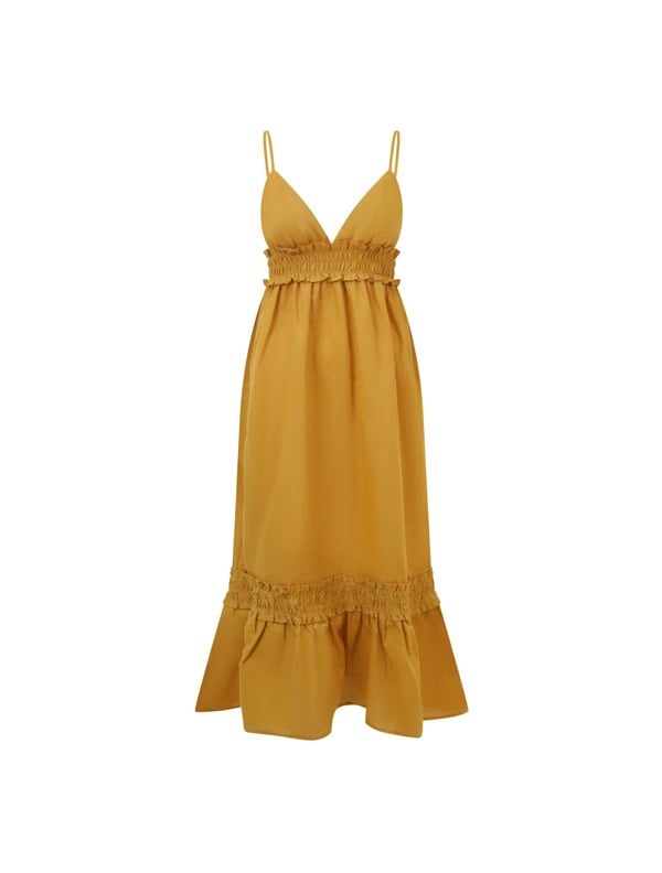 BALOU Women's Linen Maxi Dress Mustard