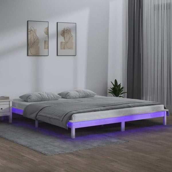 Berkfield LED Bed Frame White 150x200 cm King Size Solid Wood