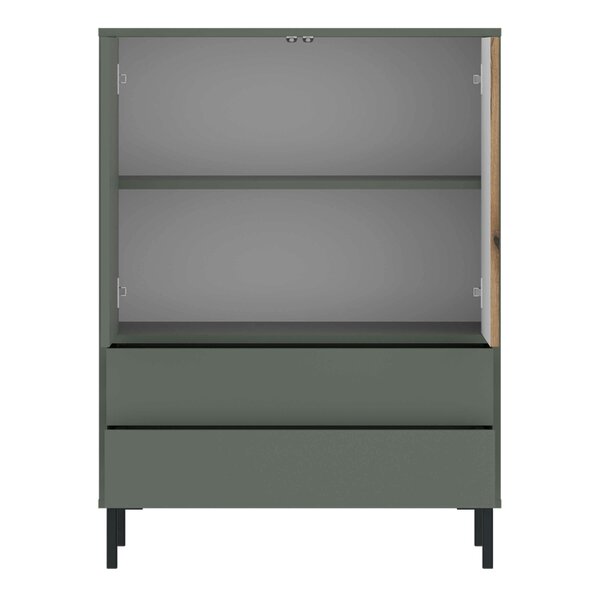 Wyld Haus Malmo Olive Green and Natural Oak Wood Sideboard 2 Door 2 Drawer