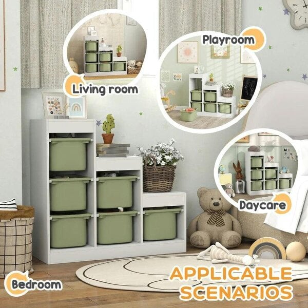 Bobobiy Toy Storage Organiser, Three-Layer Kids Toy Storage Units, with Removable Bins, for Ages 3-8 Years, Green