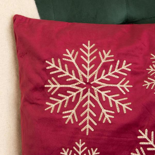 Samuel Alexander 44cm Burgundy & Gold Snowflake Soft Christmas Cushion
