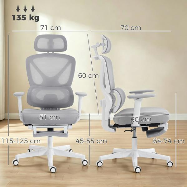 HOMCOM Executive Office Chair, Recliner Computer Chair with Footrest, Grey