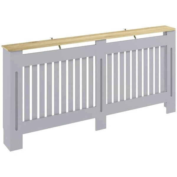 Bobobiy Slatted Radiator Cover, Painted Cabinet with Line Grill Design, 172W × 19D × 81H cm, Grey