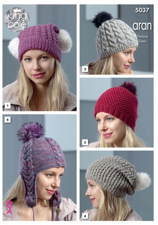 King Cole Knitting Pattern 5037, Headwear for Women - Advanced