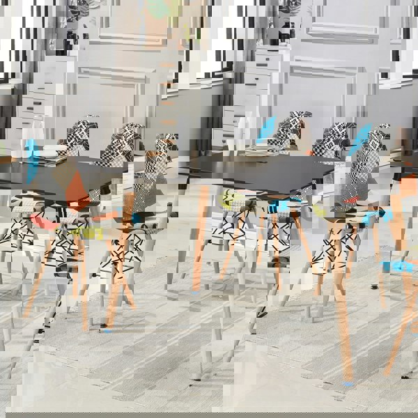 Life Interiors Set of 6 Colorful Patchwork Accent Chairs with Wooden Legs and Metal Wire Frame Mid-Century Modern Dining Chair