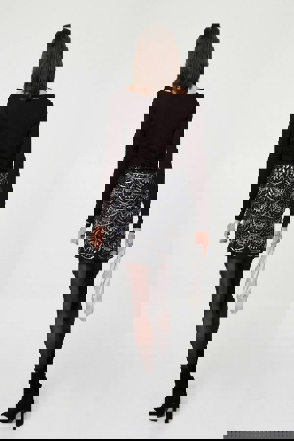 Black | Sequin Embellished Layered Mini Skirt
