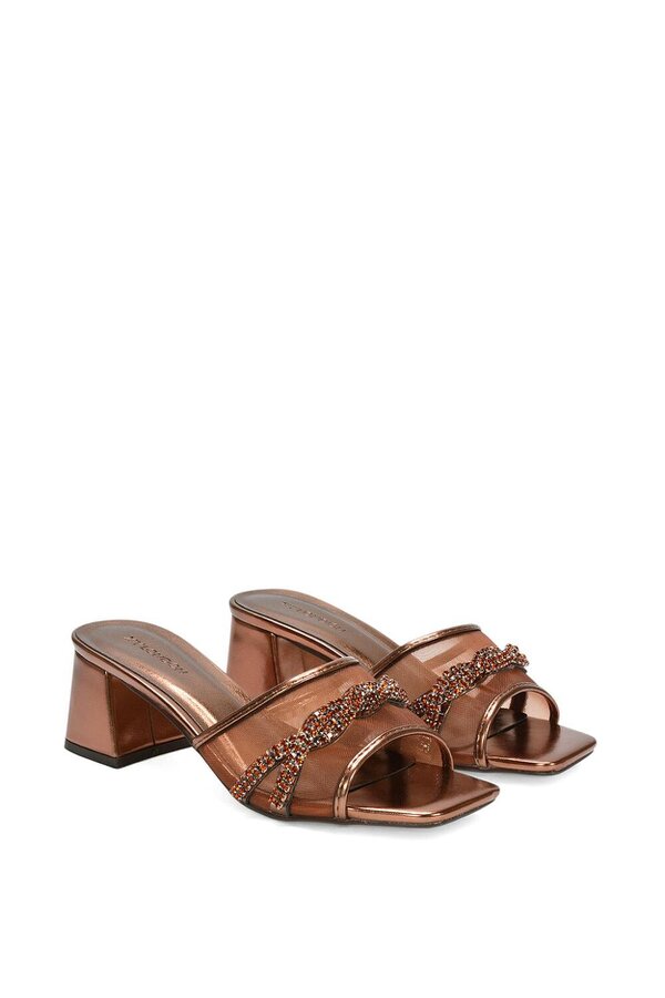 XY LONDON Backless Block Heel Sandals With Crystals and Mesh