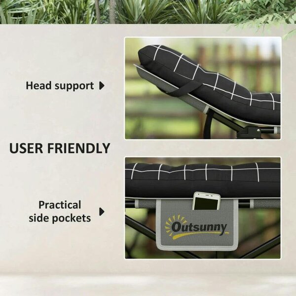 67cm Wide Folding Bed, Camping Cot for Adults with Mattress, Storage Pocket, Carry Bag, Max Load 150kg, Black